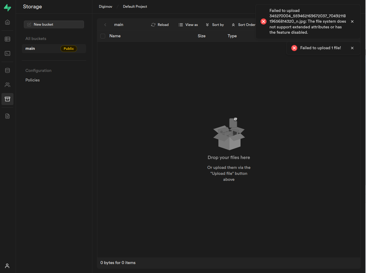 The file system does not support extended attributes or has the feature