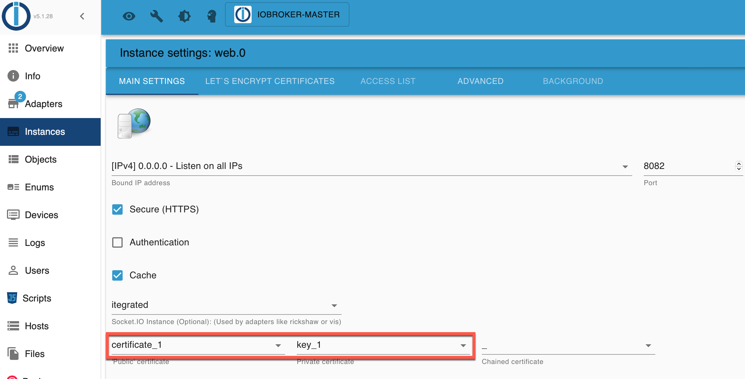 Admin not showing https certificates/keys · Issue #1214 · ioBroker ...