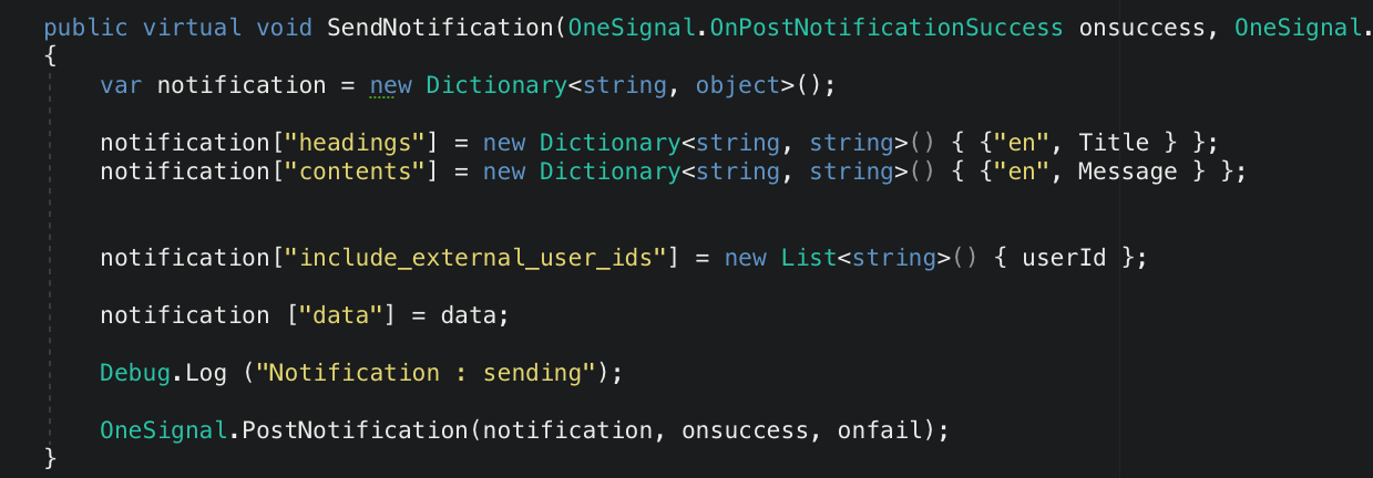 Error while Posting Notification via Unity, "Please include a case ...