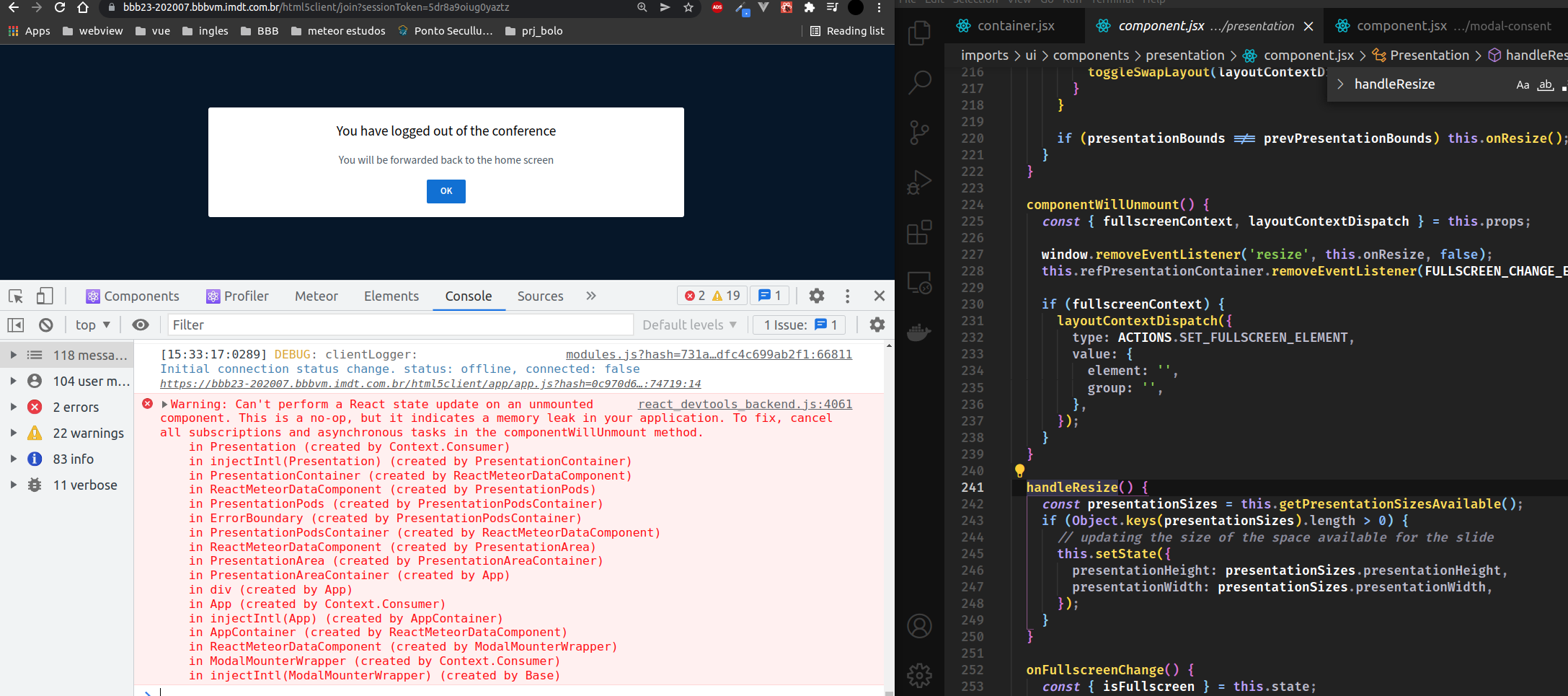 Error in console when leave of meeting · Issue #14229 · bigbluebutton ...
