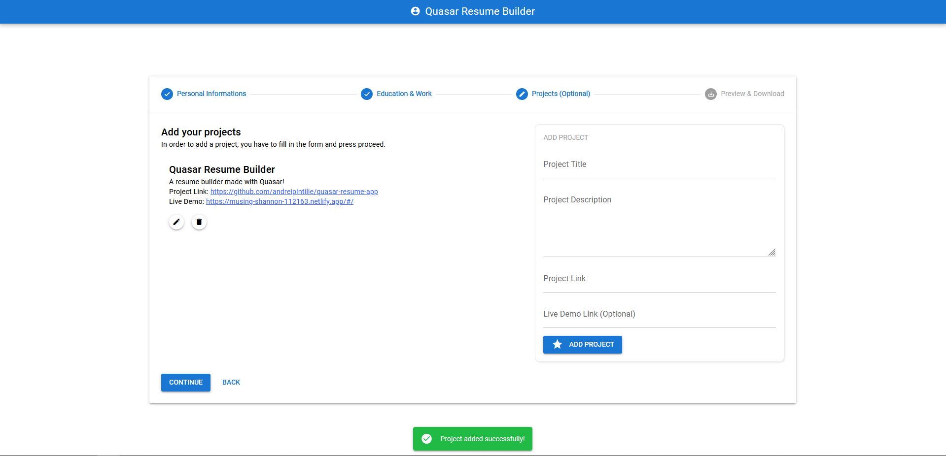 GitHub - AndrianBalanescu/quasar-resume-app: Resume Builder made with ...