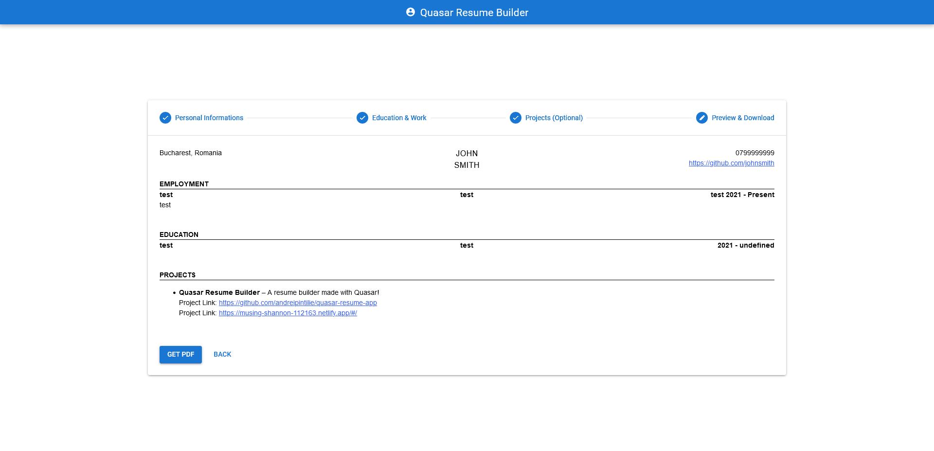 GitHub - AndrianBalanescu/quasar-resume-app: Resume Builder made with ...