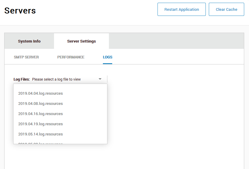 Current Server Logs dropdown