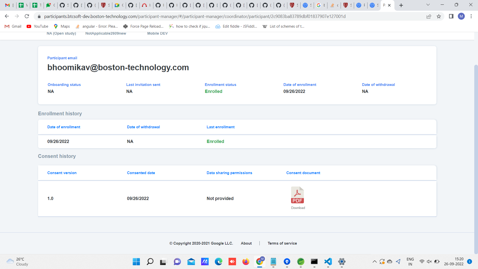 [VAPT] [PM] Participant details > Consent history > Consent history