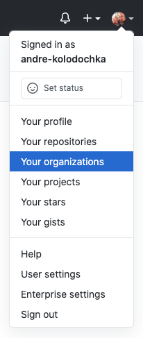 Drop-down with Your Organizations link