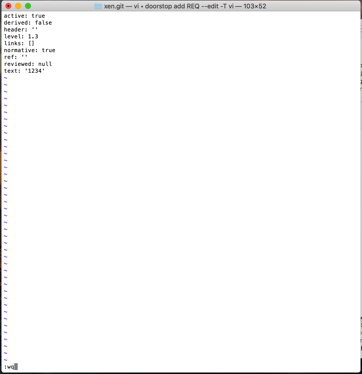 "doorstop add REQ edit T vi" / "doorstop edit T vi a REQxxx" does