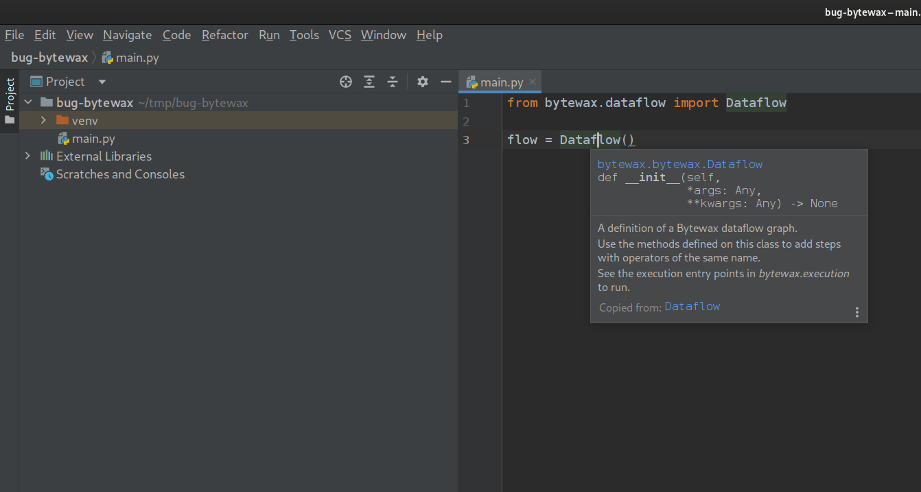 Missing in VSCode / PyCharm · Issue 187 · bytewax/bytewax