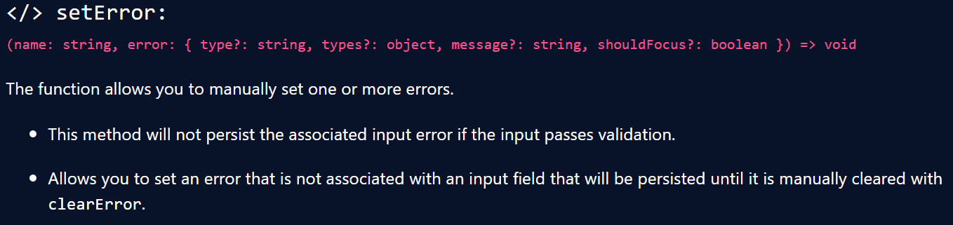 Seter Protection Set Error Code setError types are too strict · Issue #2925 · react-hook-form/react ...