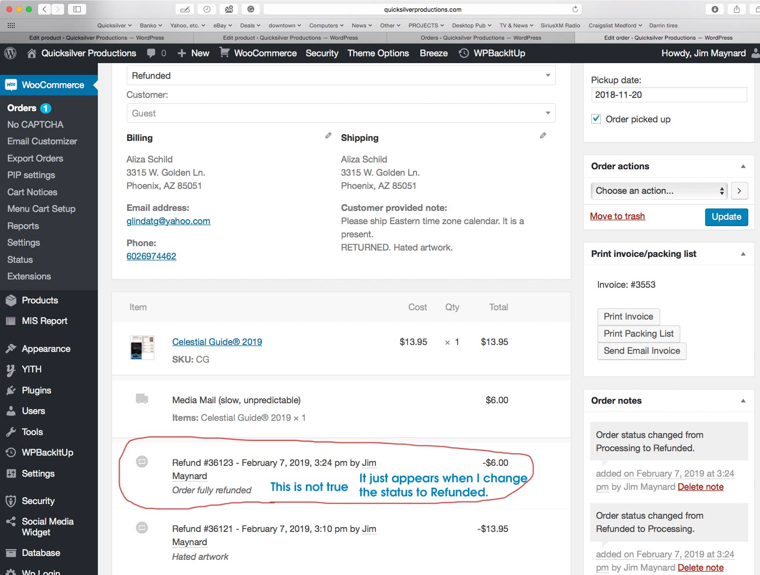 Refund Status changes order to show it was 100% refunded even if it isn ...