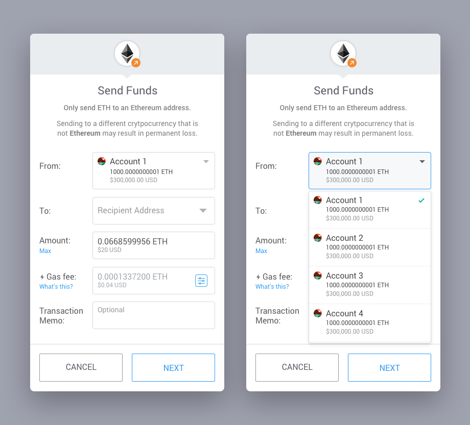 send funds screens
