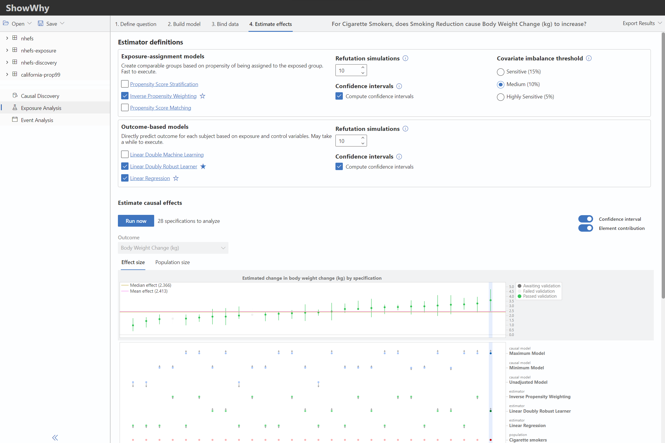 Screenshot of the exposure analysis interface