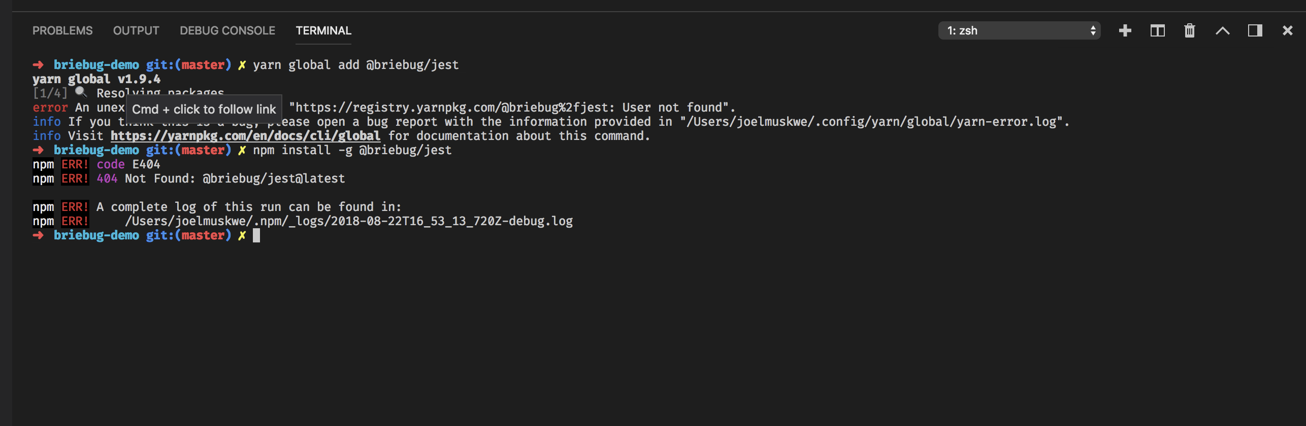 Failing to add via npm or yarn · Issue 7 · briebug/jest · GitHub