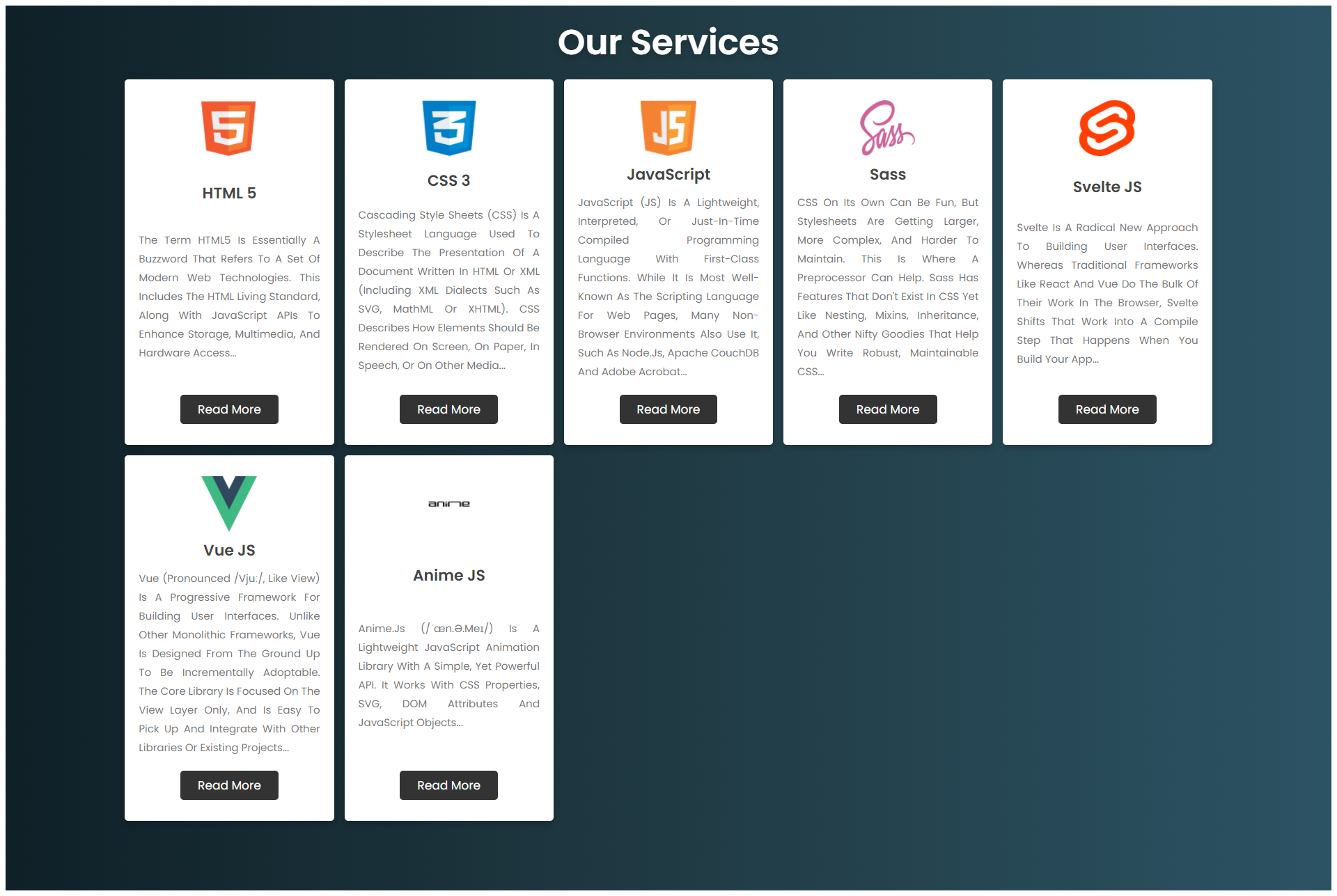 Services section codesandbox