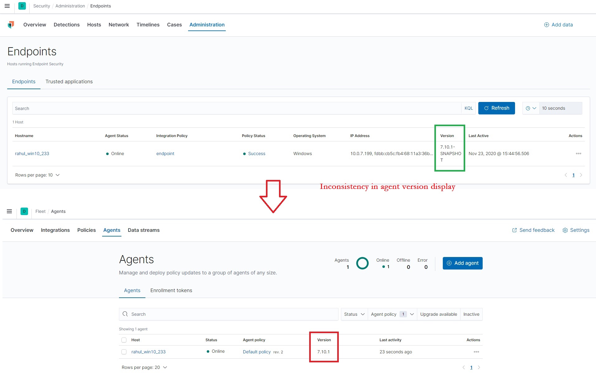 'SNAPSHOT' text is not appended to snapshot agent version under