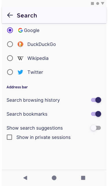 Settings - Search Suggestions (Disabled)