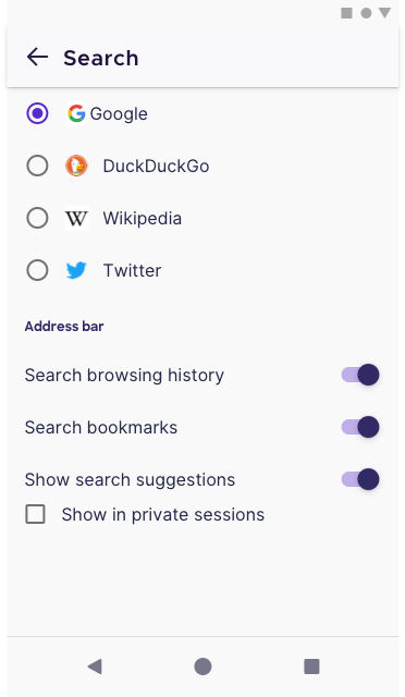 Settings - Search