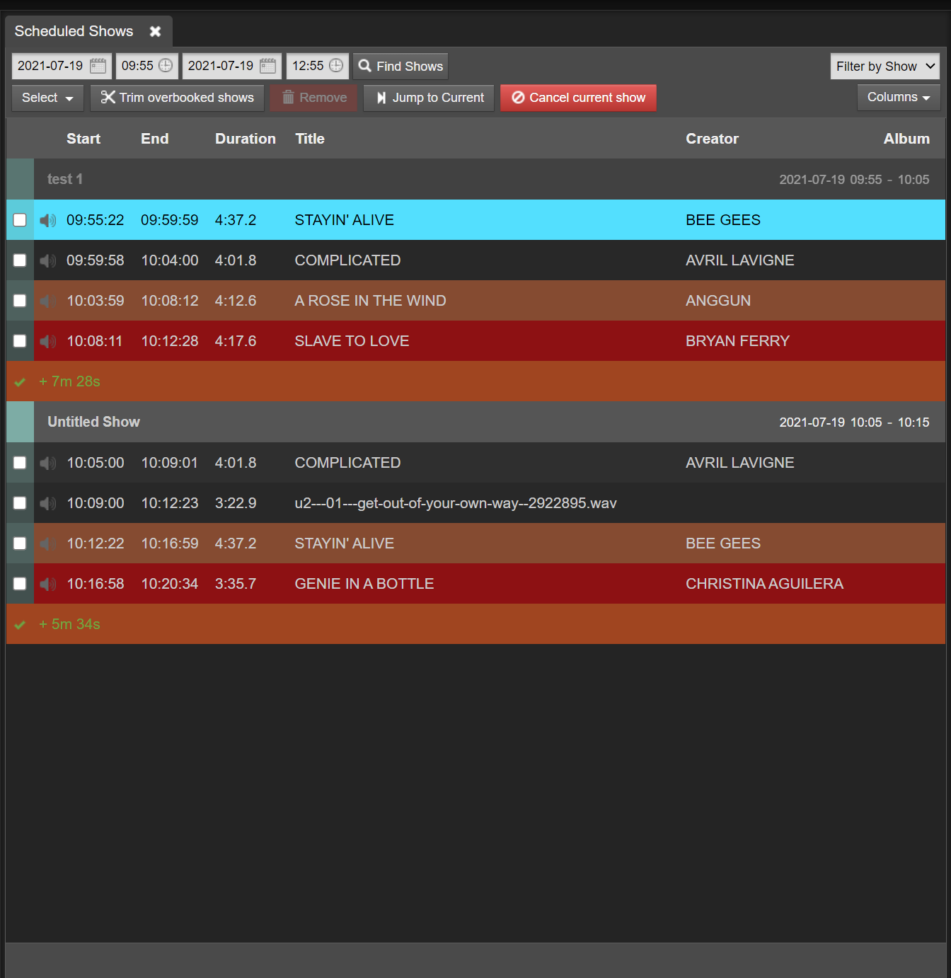 chaining smart blocks in the show - they play together at the start-end ...