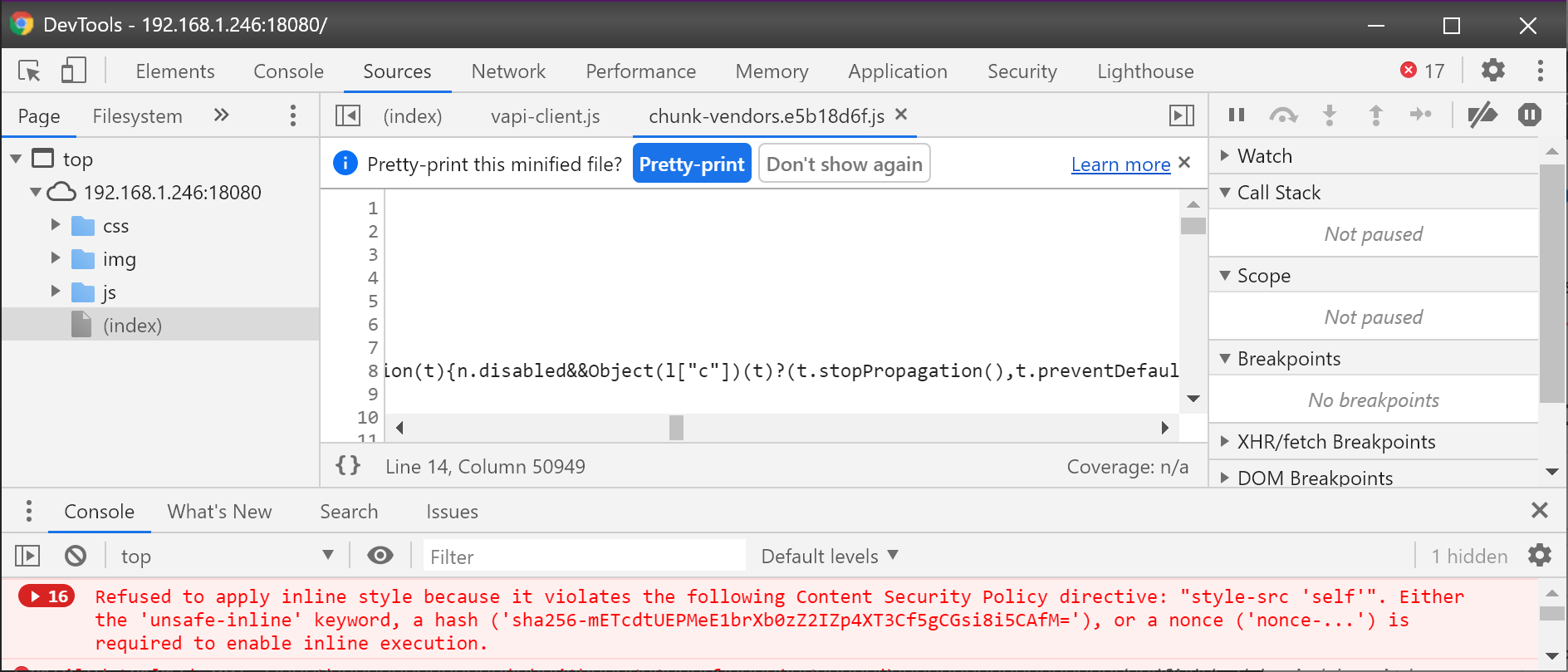 Loading webui-vue from the BMC causes content-security-policy errors ...
