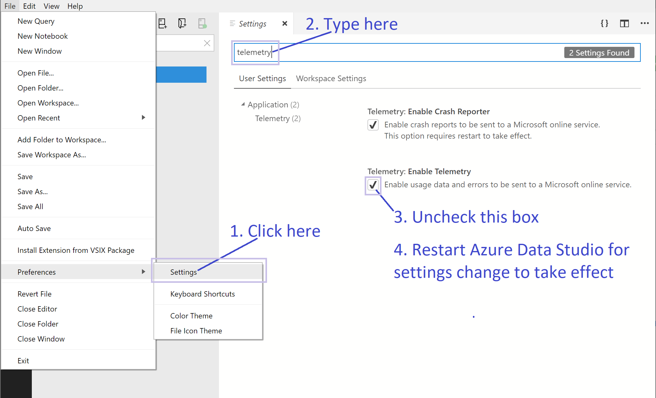 How to Disable Telemetry Reporting · microsoft/azuredatastudio Wiki ...