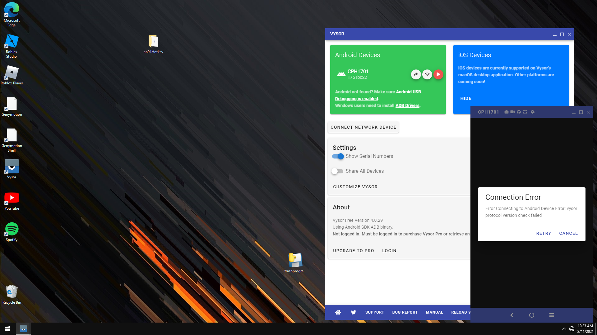 Vysor Protocol Version Check Failed. · Issue 720 · koush/vysor.io · GitHub