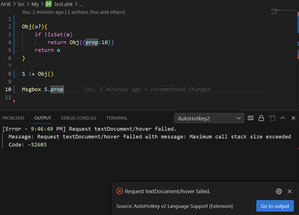 Maximun call stack size exceeded when hover the property of an object ...