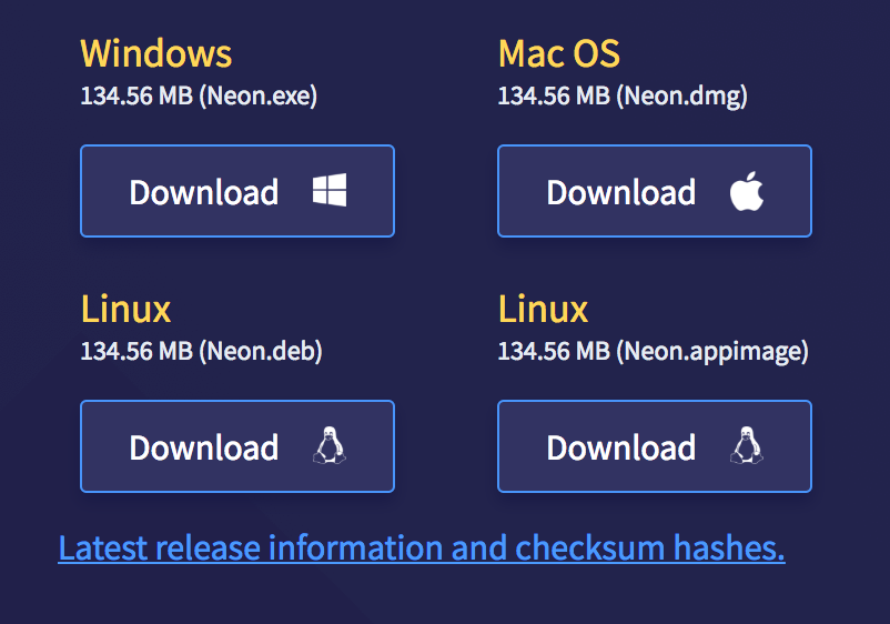 neon website download sizes
