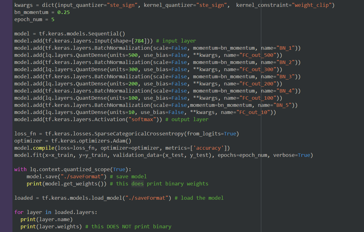 Binary weights disappear after saving a model with binary weights - and ...