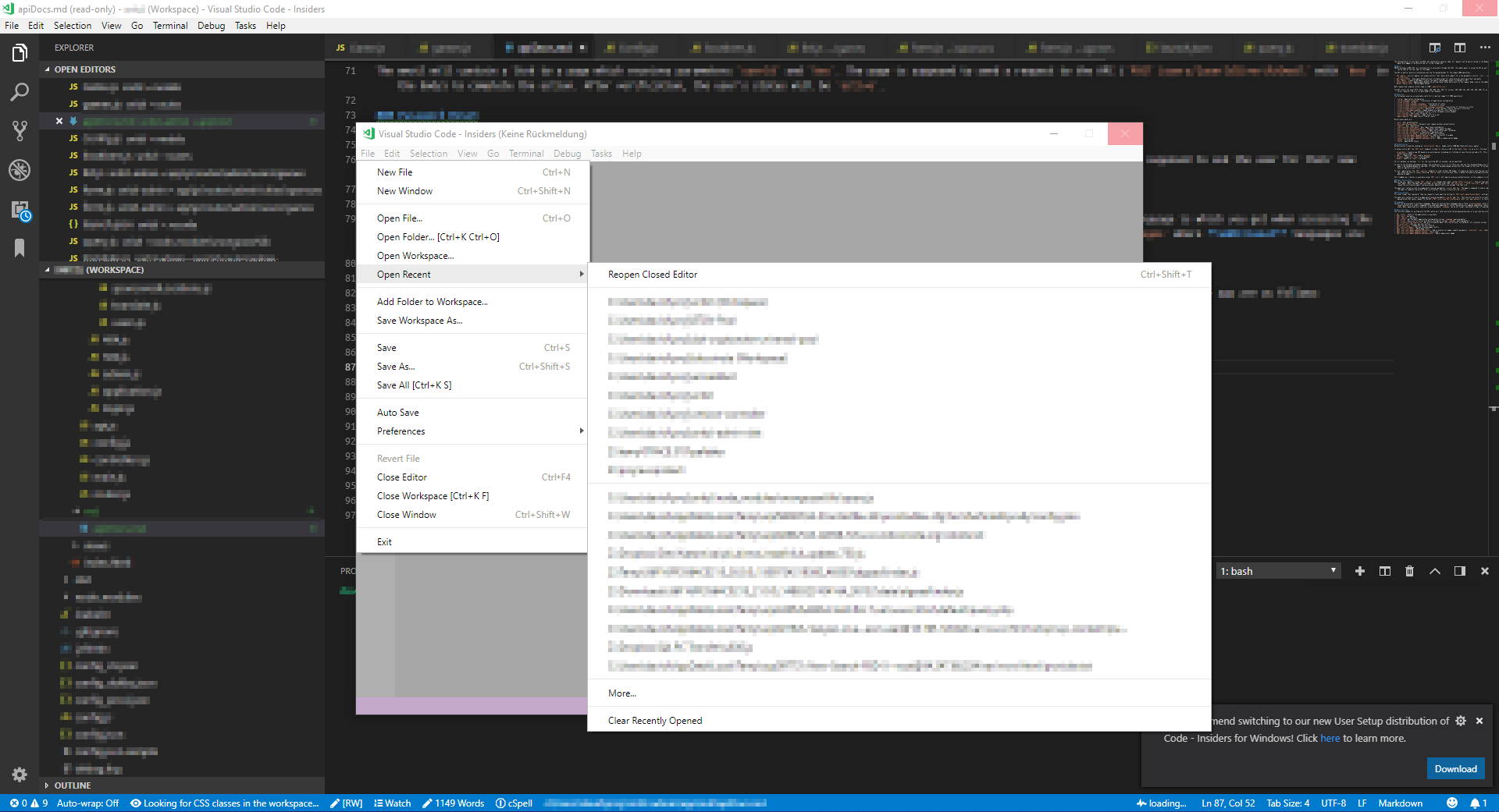 Hang when while navigating through File menu in newly opened second ...