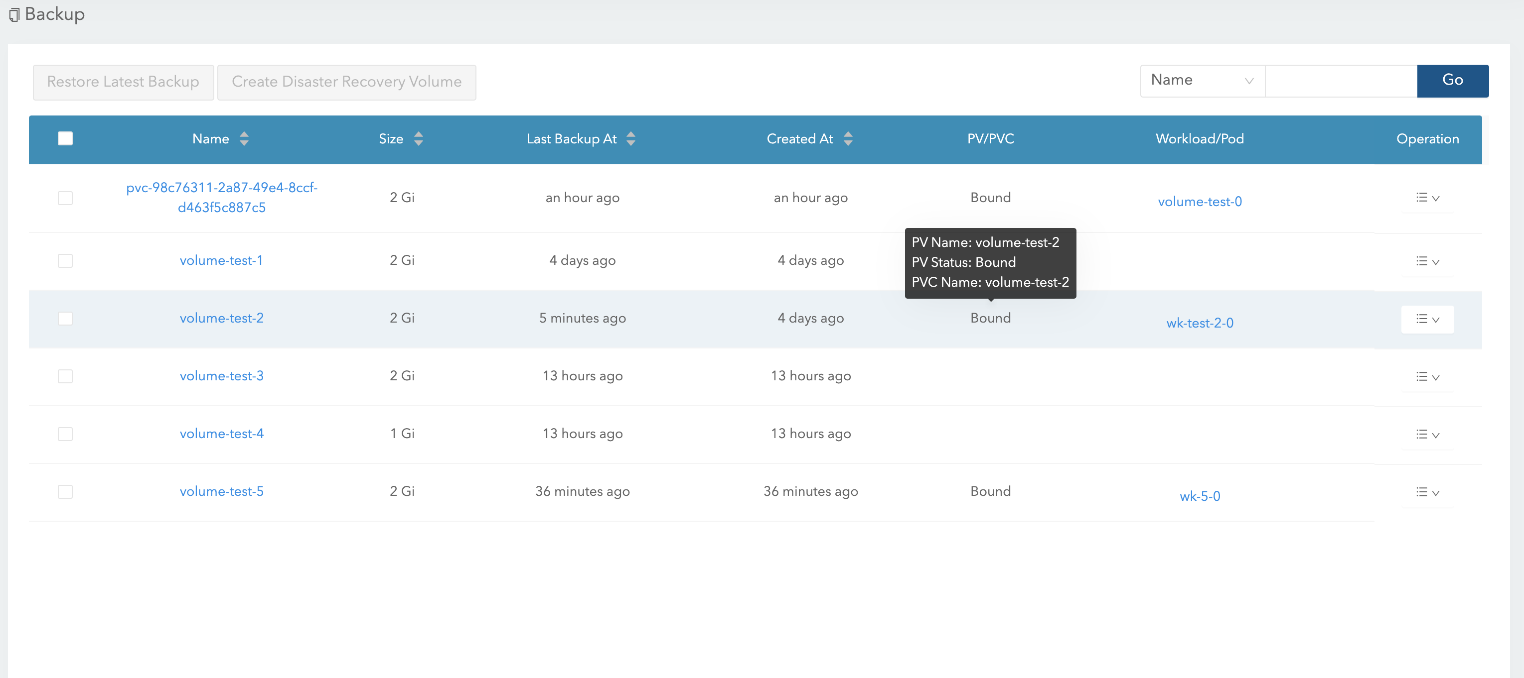[FEATURE] PVC or Workload name visible in backup list section of