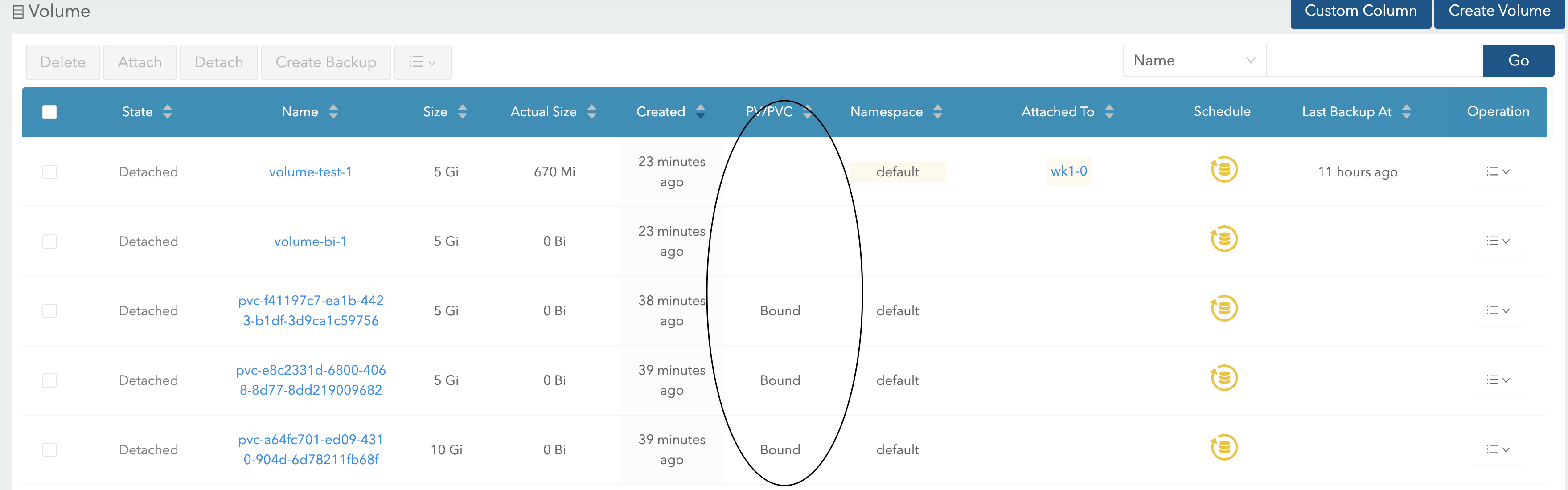 [BUG] In a system restore, PV & PVC are not restored if PVC was created