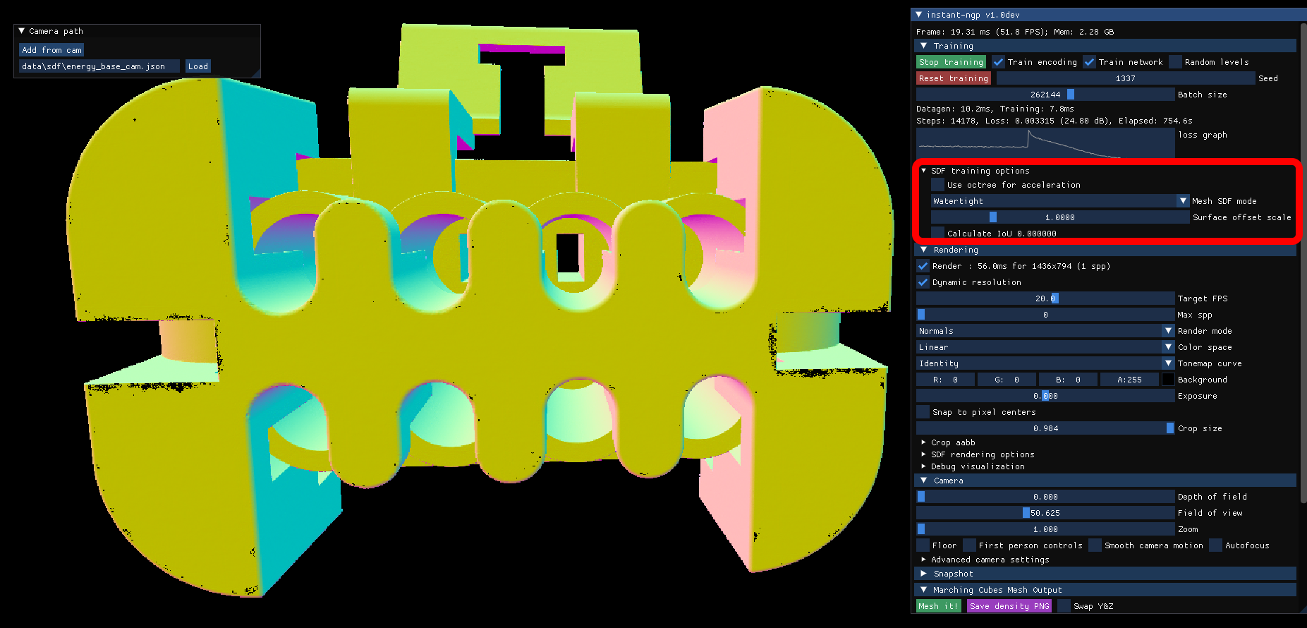 SDF training options are available from GUI but not from python script ...