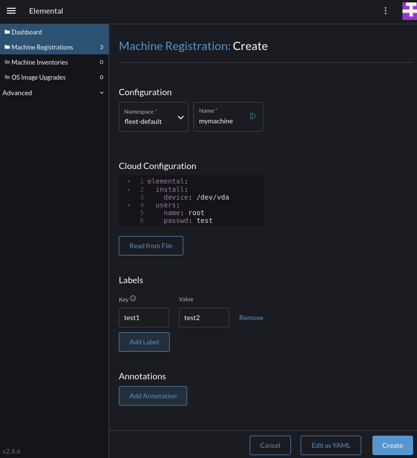 Elemental Cannot see the cloud config after creating a machine