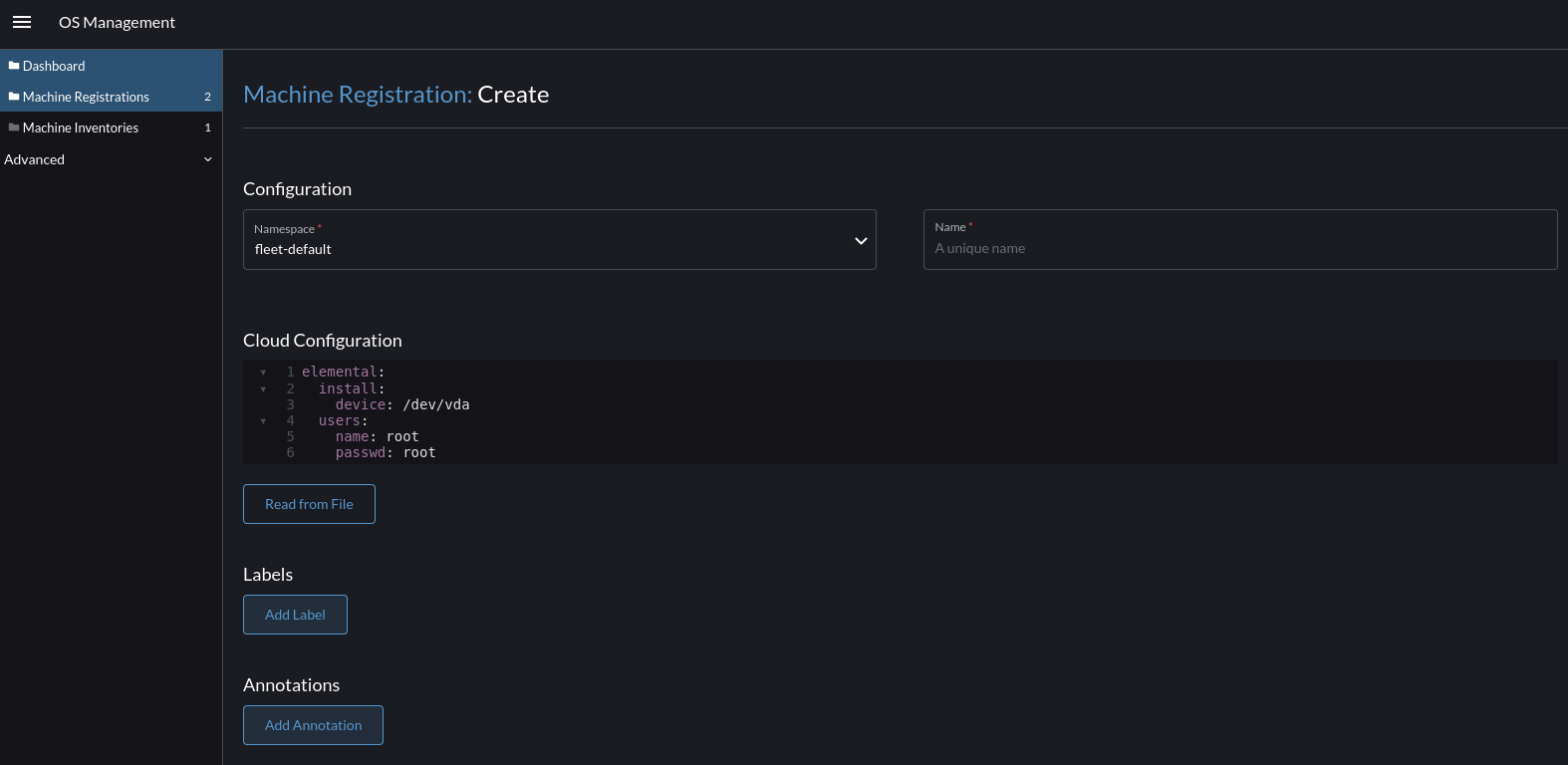 Elemental Add a form to create Machine inventory labels and