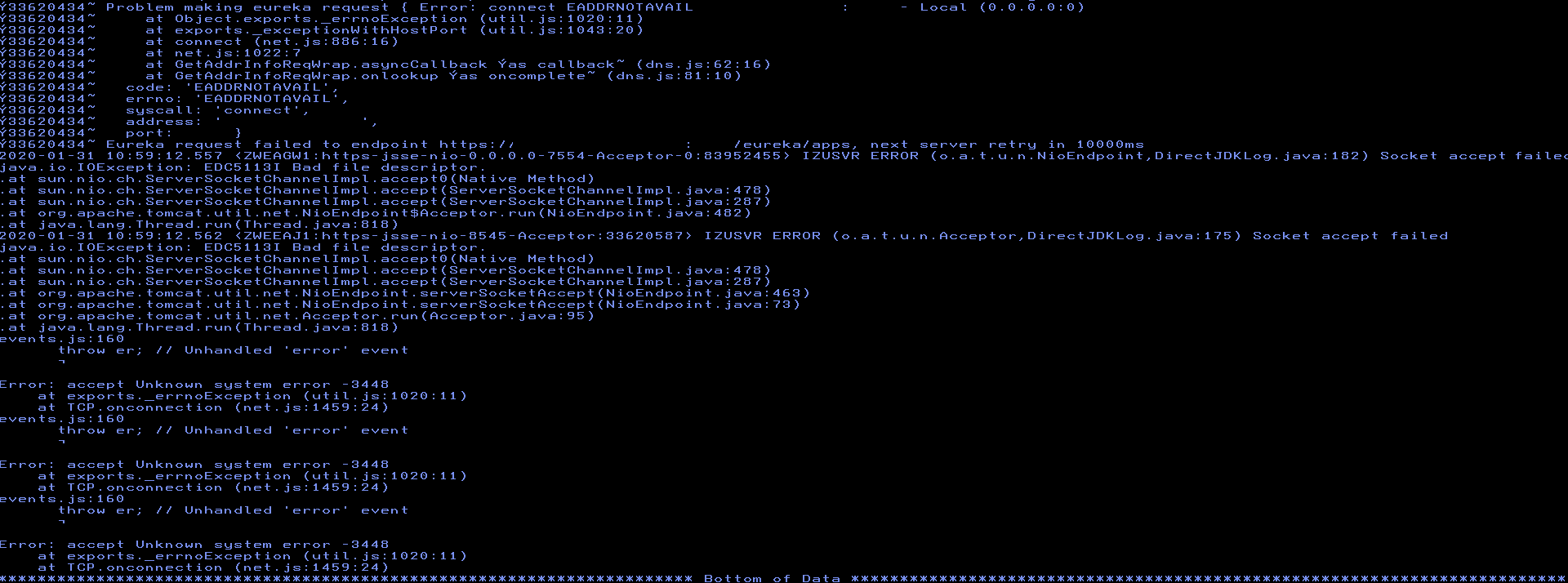 Zowe abends with errors "SOCKET accept failed" · Issue 486 · zowe/apilayer · GitHub