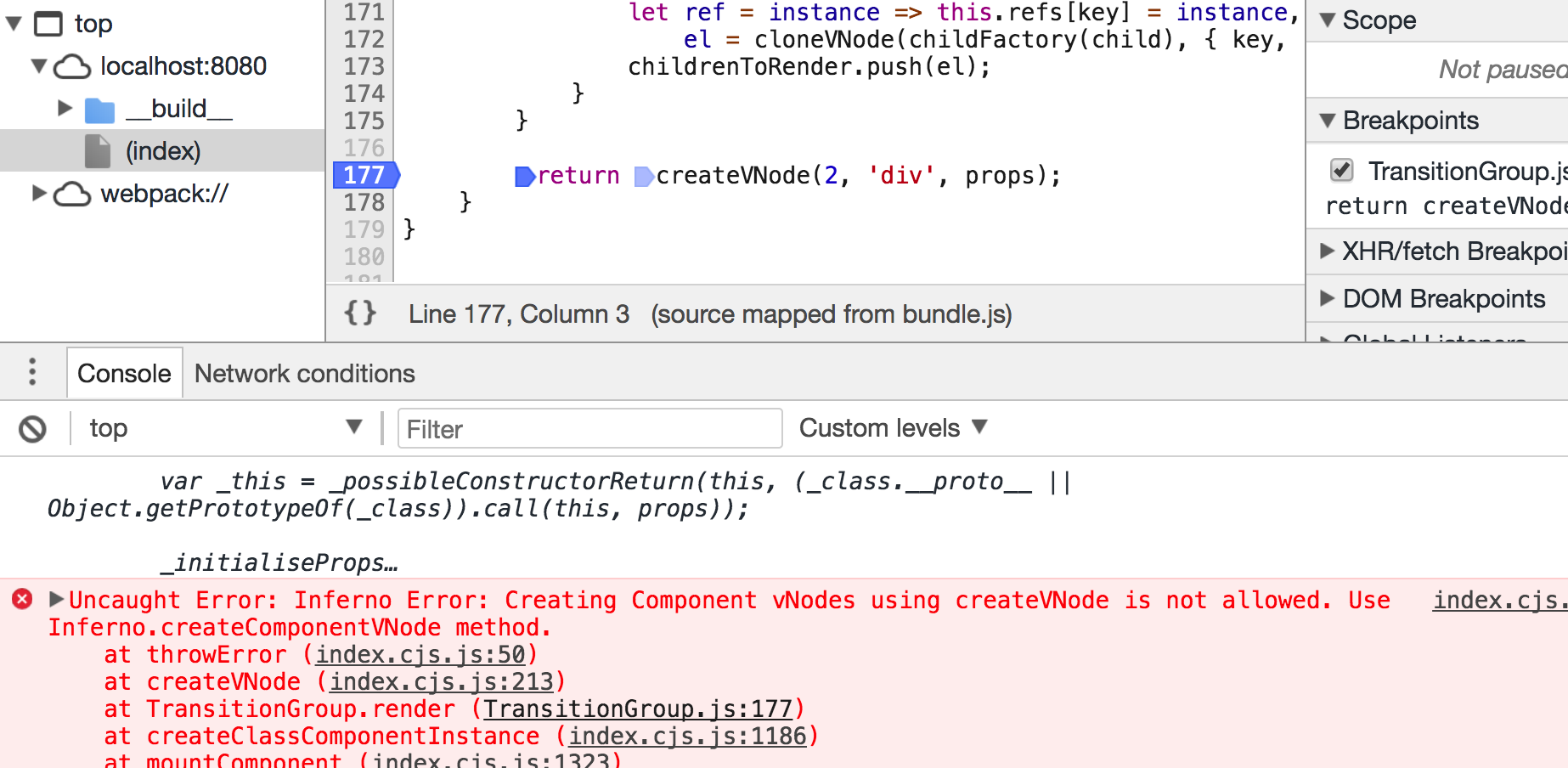 Creating Component vNodes using createVNode is not allowed (inferno4 ...