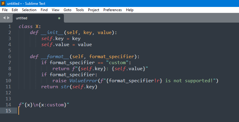 [Python] Custom format specifiers cause the replacement field to not be ...