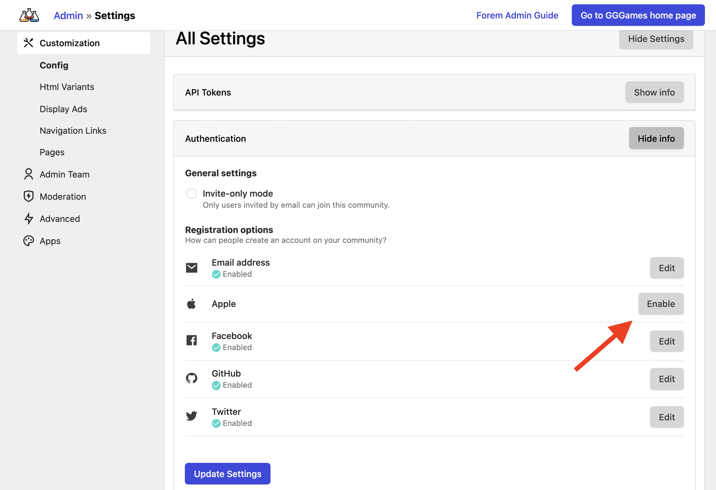 Admin Authentication Configuration Dashboard