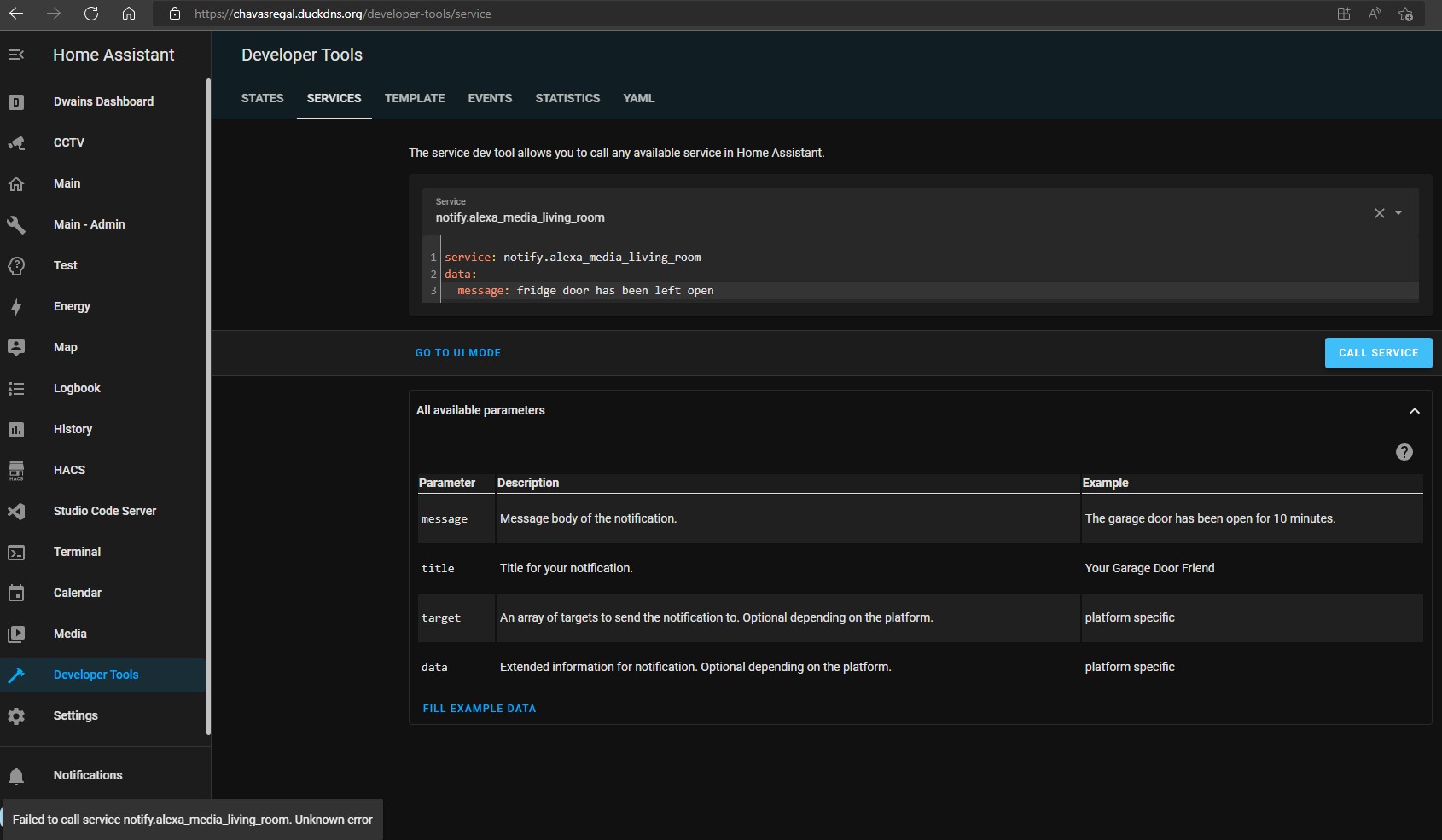 notifications return Error handling message: Unknown error (unknown ...