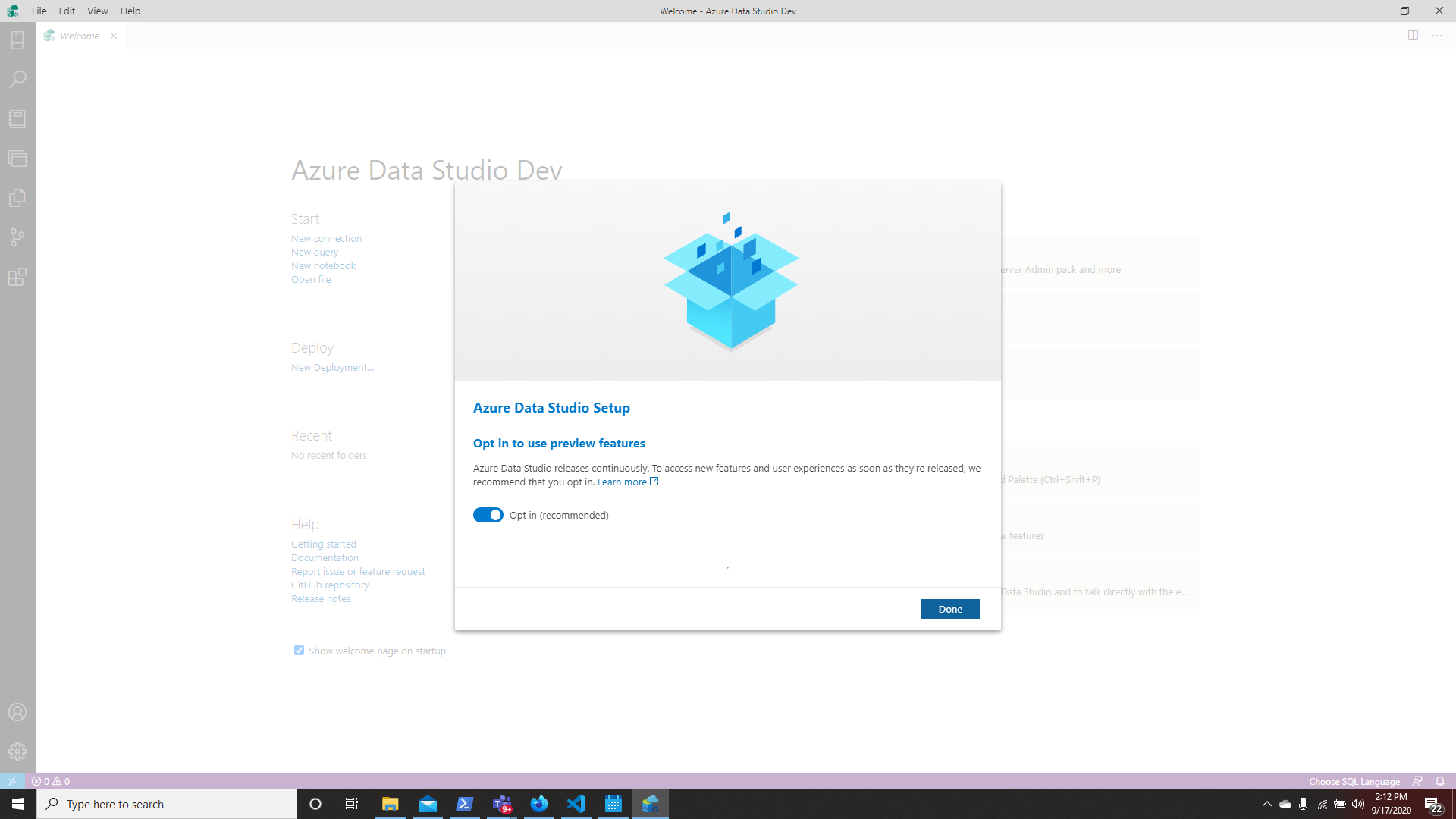 Initial Setup Wizard · Issue #12412 · microsoft/azuredatastudio · GitHub