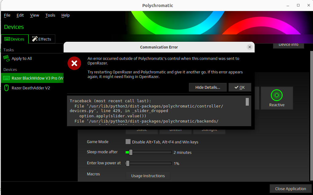Unable to set idle time. Communication error · Issue 451