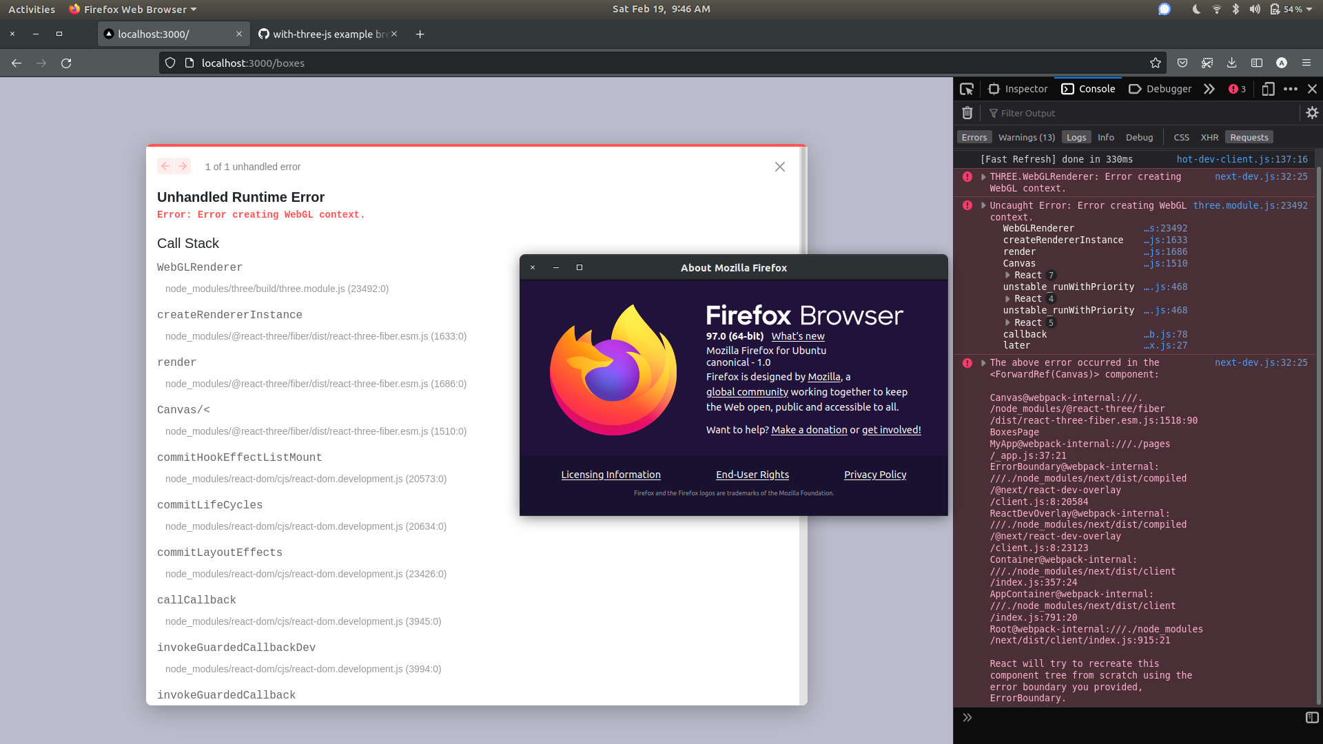 with-three-js example breaks on firefox but works on chrome · vercel ...