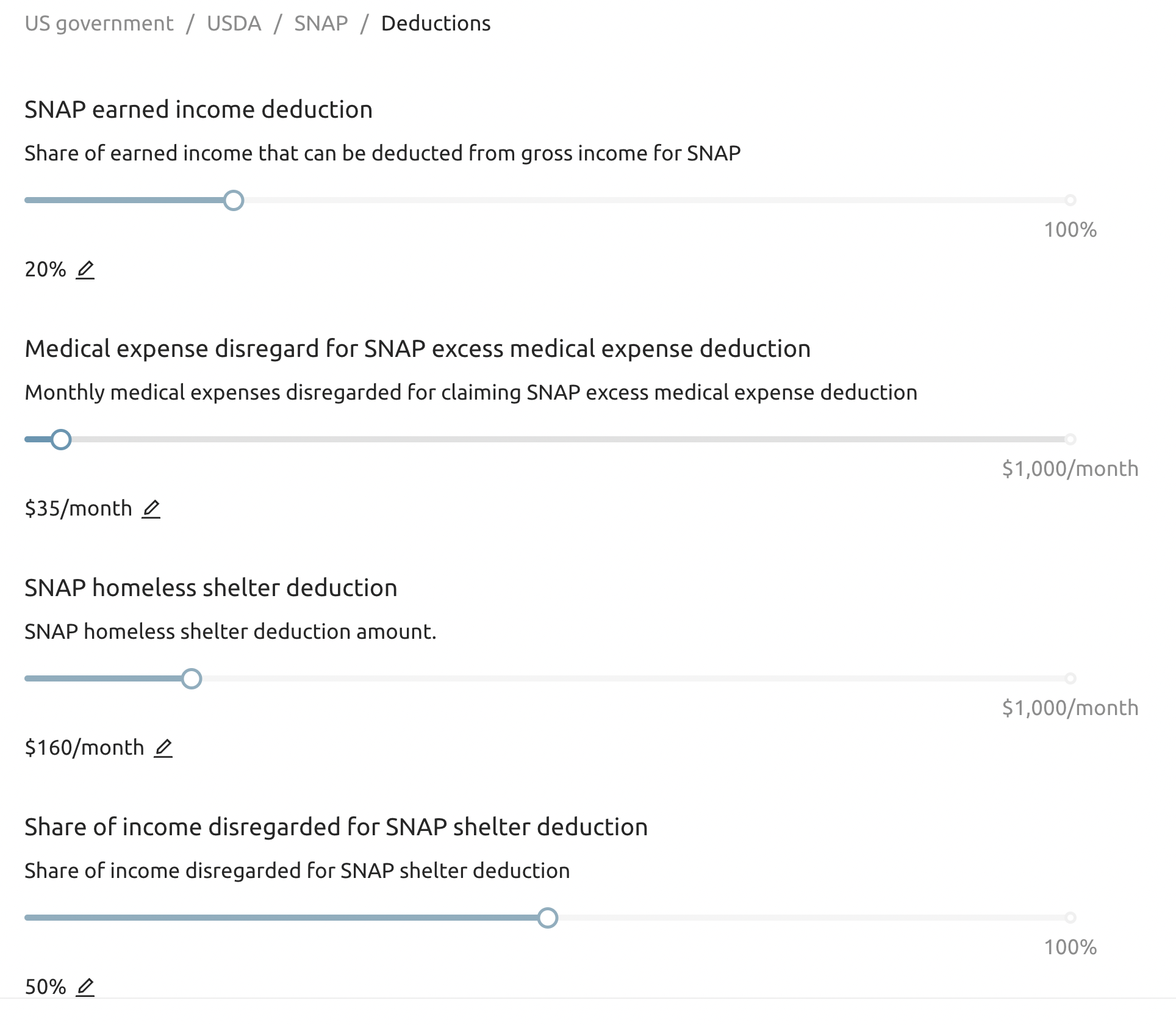 Policy parameters for SNAP deductions · Issue 38 · PolicyEngine