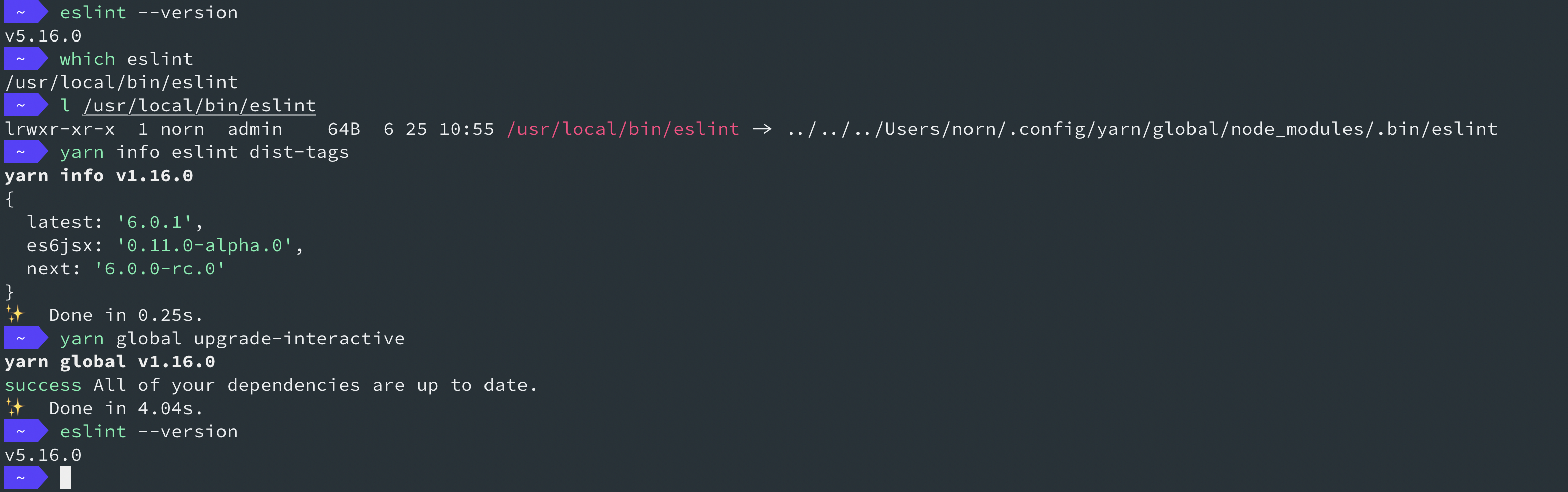 yarn global upgradeinteractive cannot track the latest package by