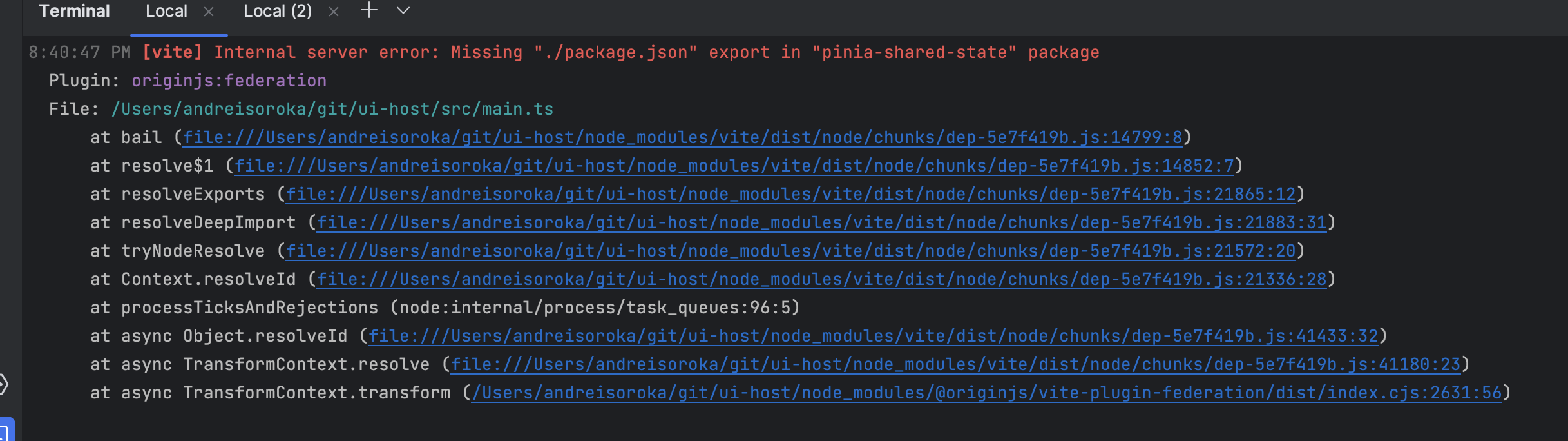 [vite] Internal server error in @originjs/vite-plugin-federation@1.1.14 ...