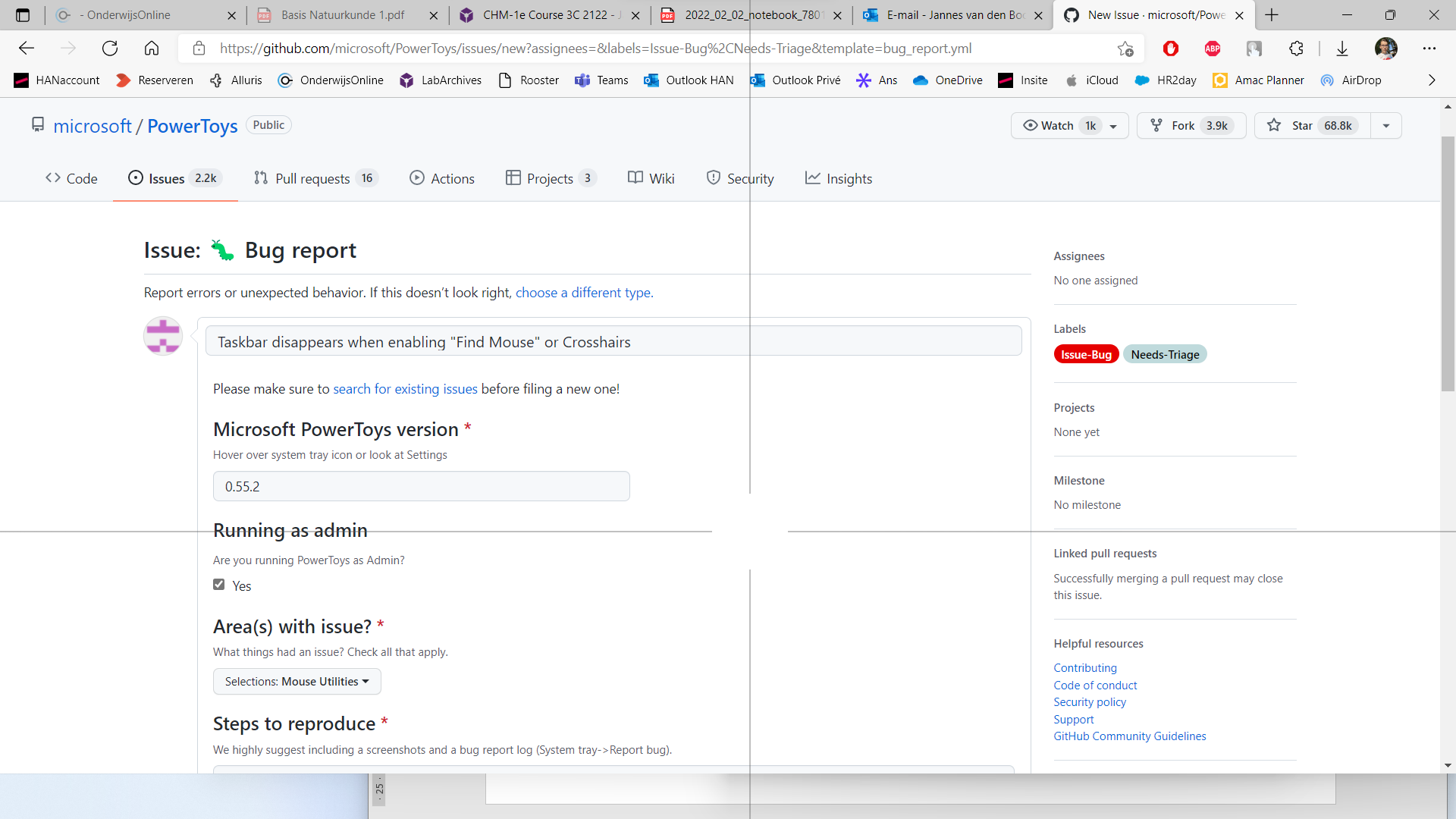 Taskbar disappears when enabling "Find Mouse" or Crosshairs · Issue