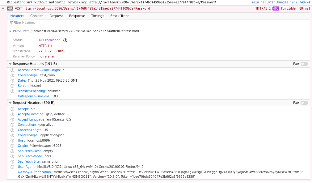 Payload on POST error response not shown to user (password change