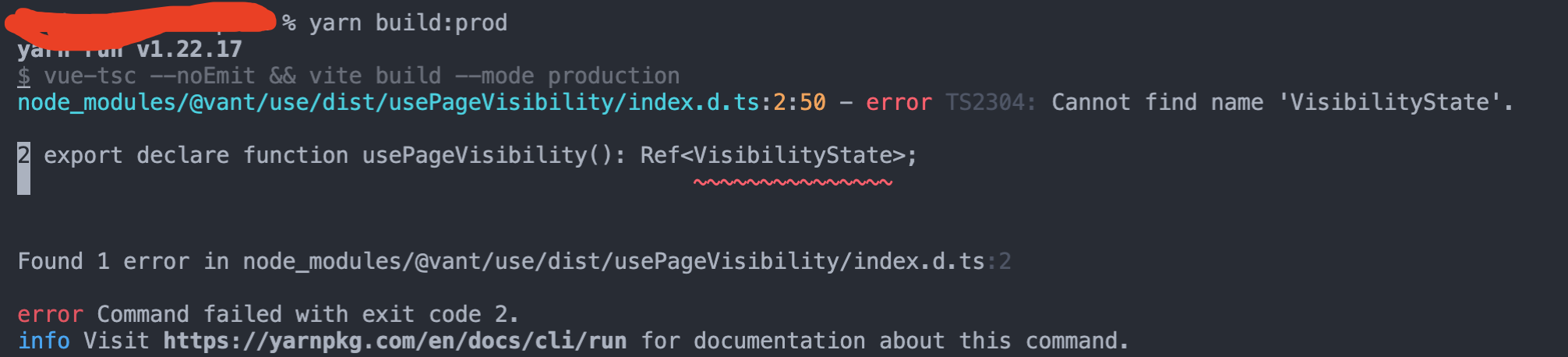 [Bug Report] Cannot find name 'VisibilityState' export declare function ...
