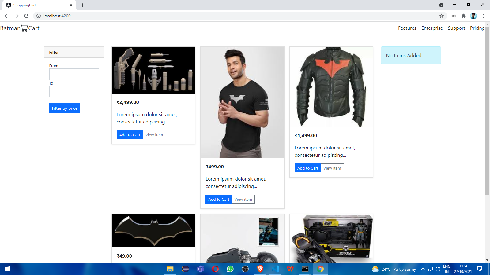 GitHub UI and Add to cart using Angular