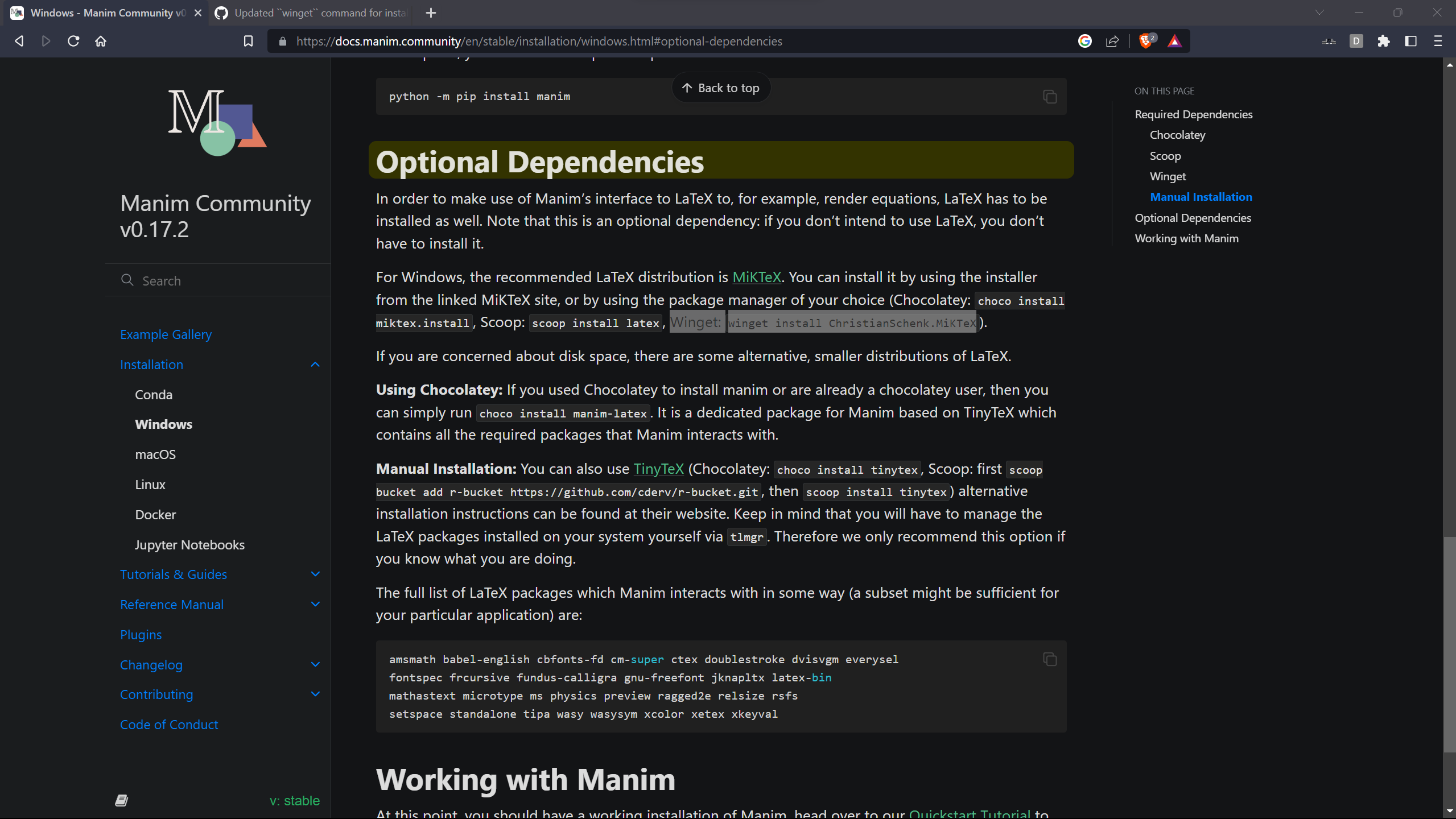 Updated ``winget`` command for installing MiKTeX in documentation by ...
