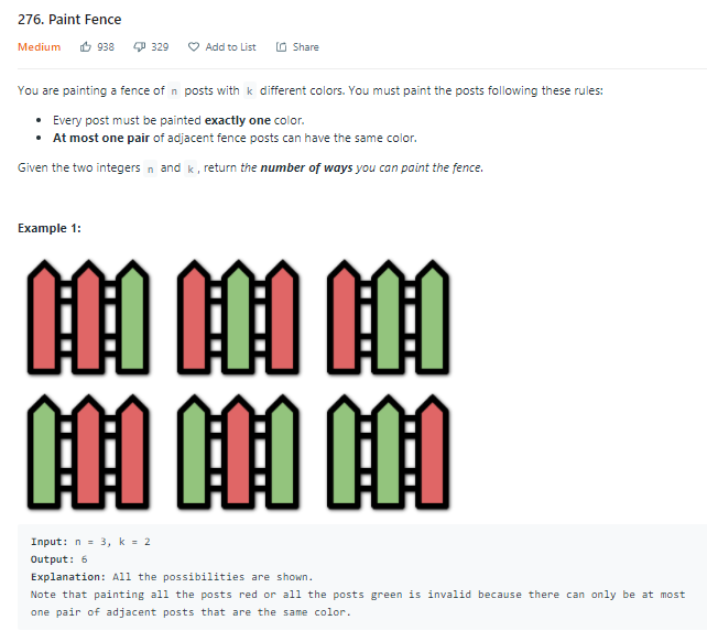 276 Paint Fence · Issue #81 · spiralgo/algorithms · GitHub
